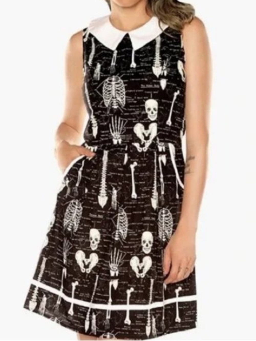 NWT Modcloth Folter Rad to the Bone skeleton skull bones fit and flare dress